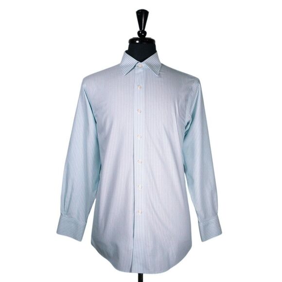 Brooks Brothers Mens Dress Shirt Button Up Turquoise Striped Regent 15.5 32/33 - Picture 1 of 8